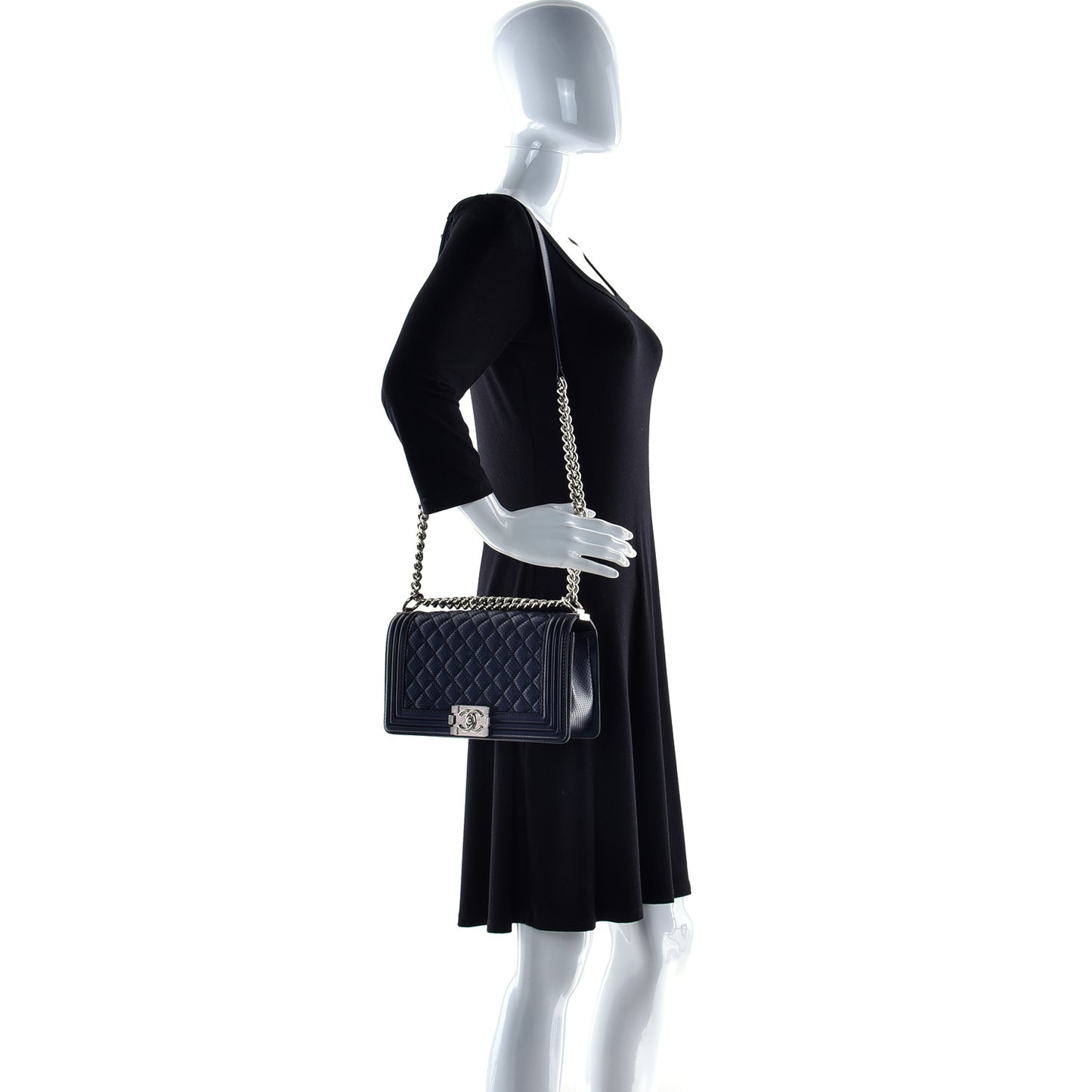 Lambskin Perforated Medium Boy Flap Navy