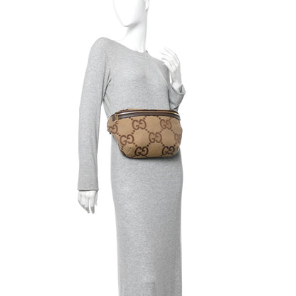 Gucci Monogram Jumbo GG Textured Dollar Calfskin Web Belt Bag Camel Ebony New Acero 2 of 10