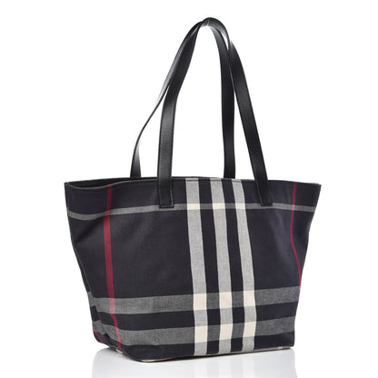 Burberry Canvas Check Tote Navy 3 of 11