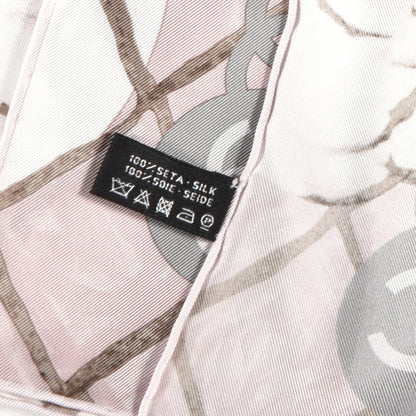 Chanel Silk CC Logo Camellia Scarf White Pink 3 of 4