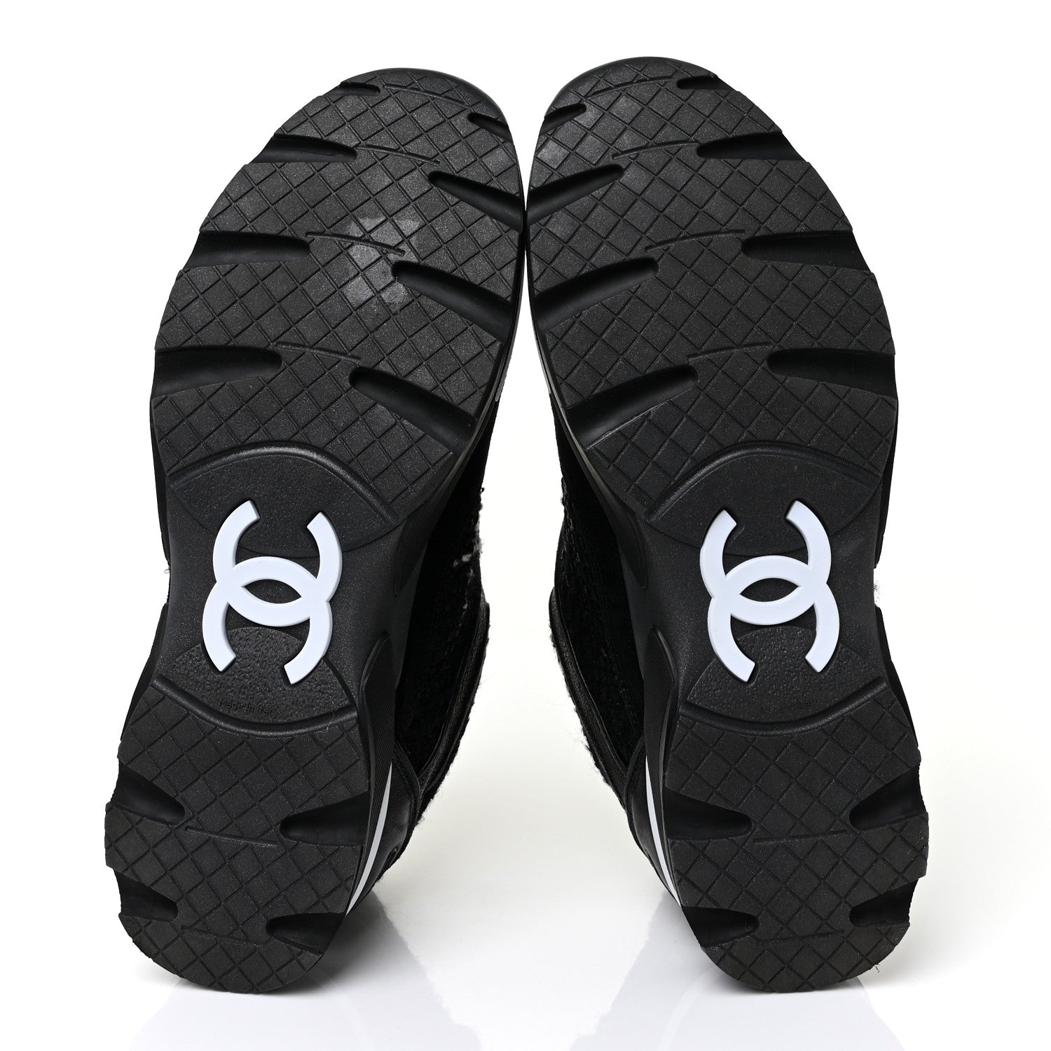 Chanel Tweed Suede Goatskin CC Sneakers 39.5 Black White 5 of 9