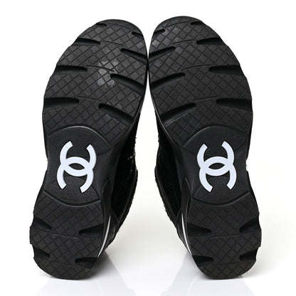 Chanel Tweed Suede Goatskin CC Sneakers 39.5 Black White 5 of 9