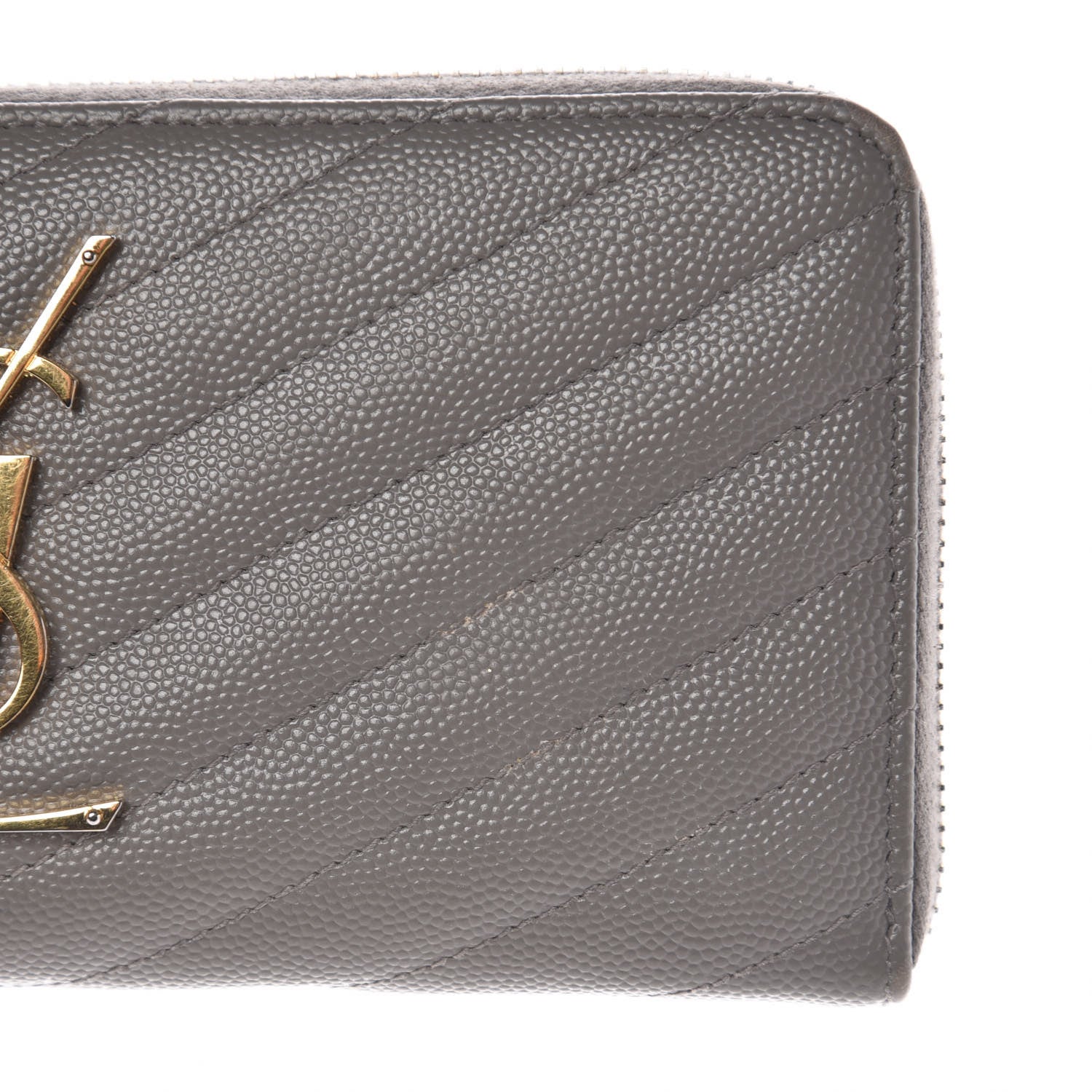 Saint Laurent Grain De Poudre Matelasse Chevron Monogram Zip Around Wallet Dark Anthracite 7 of 11