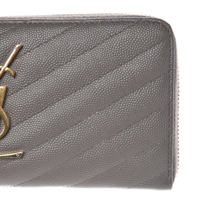 Saint Laurent Grain De Poudre Matelasse Chevron Monogram Zip Around Wallet Dark Anthracite 7 of 11