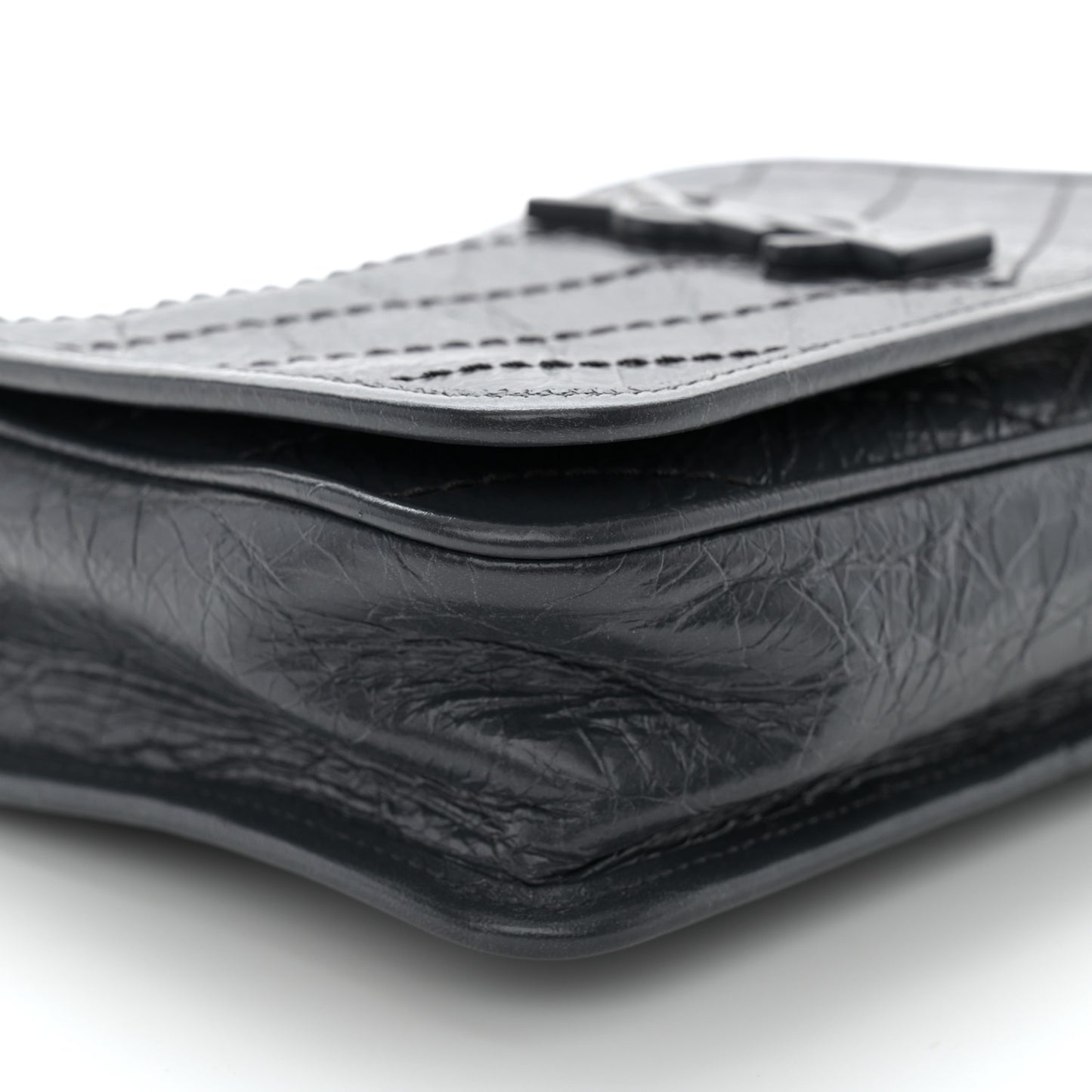 Crinkled Calfskin Matelasse Monogram Niki Chain Wallet Dark Smog
