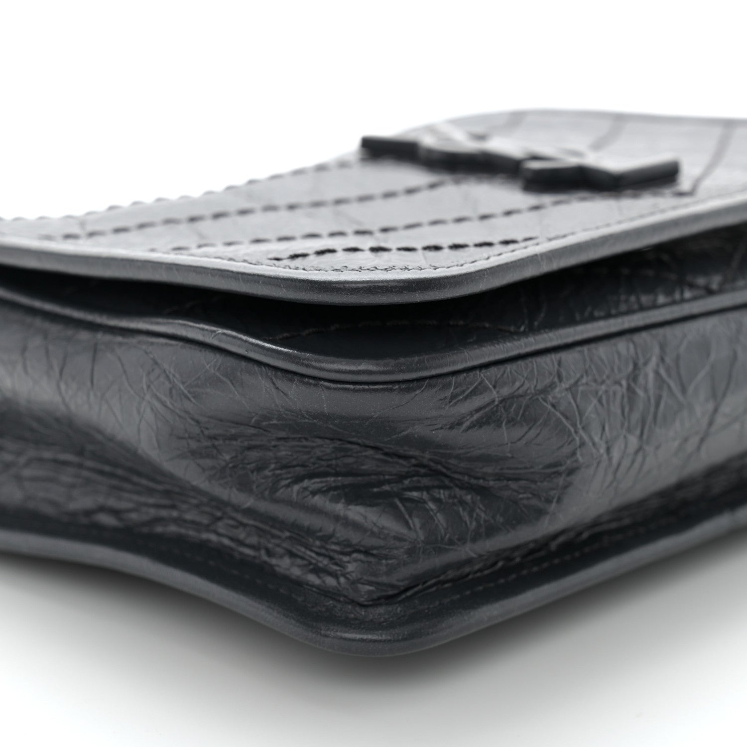 Saint Laurent Crinkled Calfskin Matelasse Monogram Niki Chain Wallet Dark Smog 9 of 11