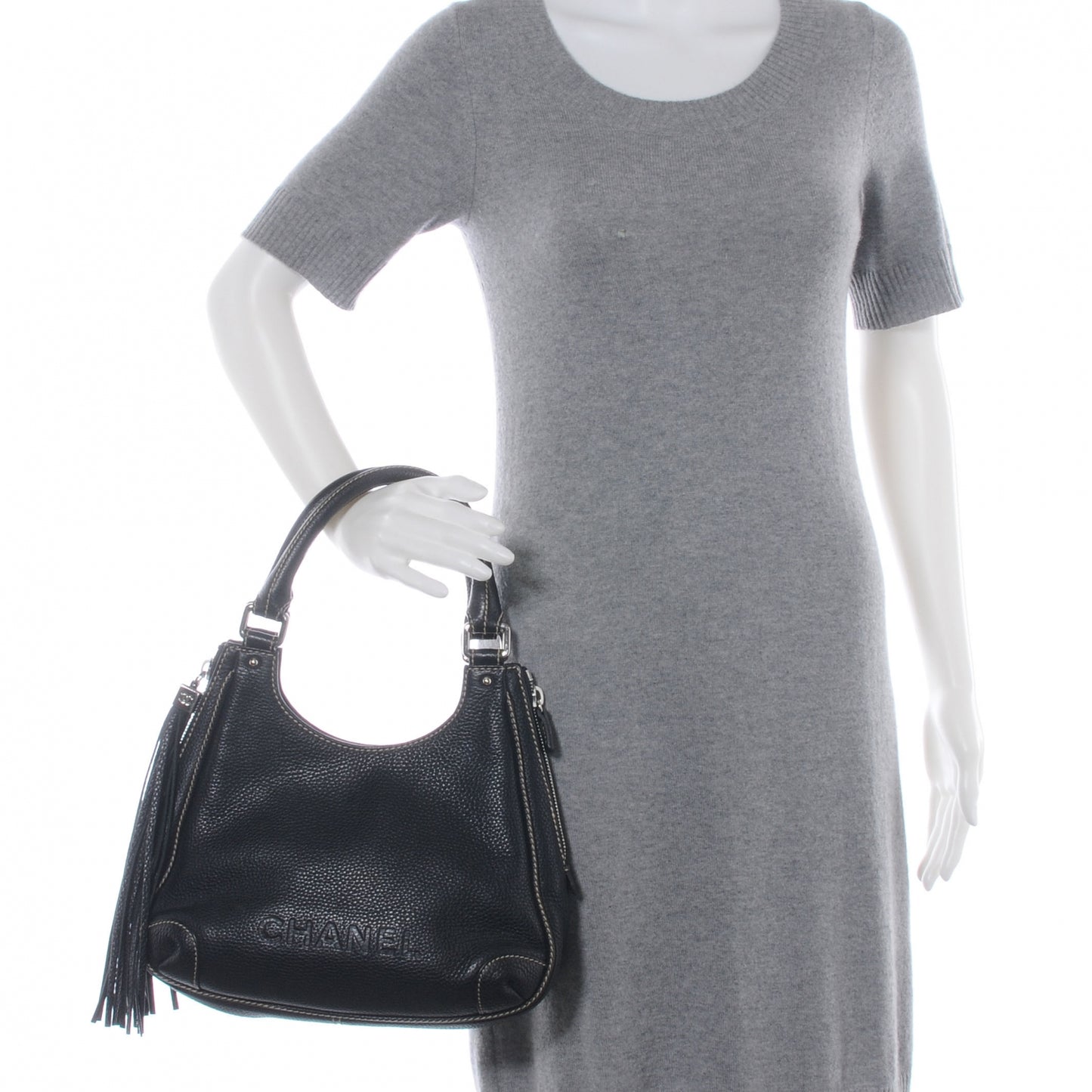 Leather Tassel Hobo Black