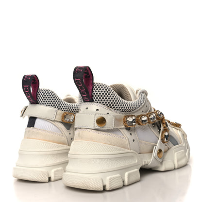 Gucci X SEGA Mesh Calfskin Suede Removable Crystals Womens Flashtrek Sneakers 37 Great White 4 of 8