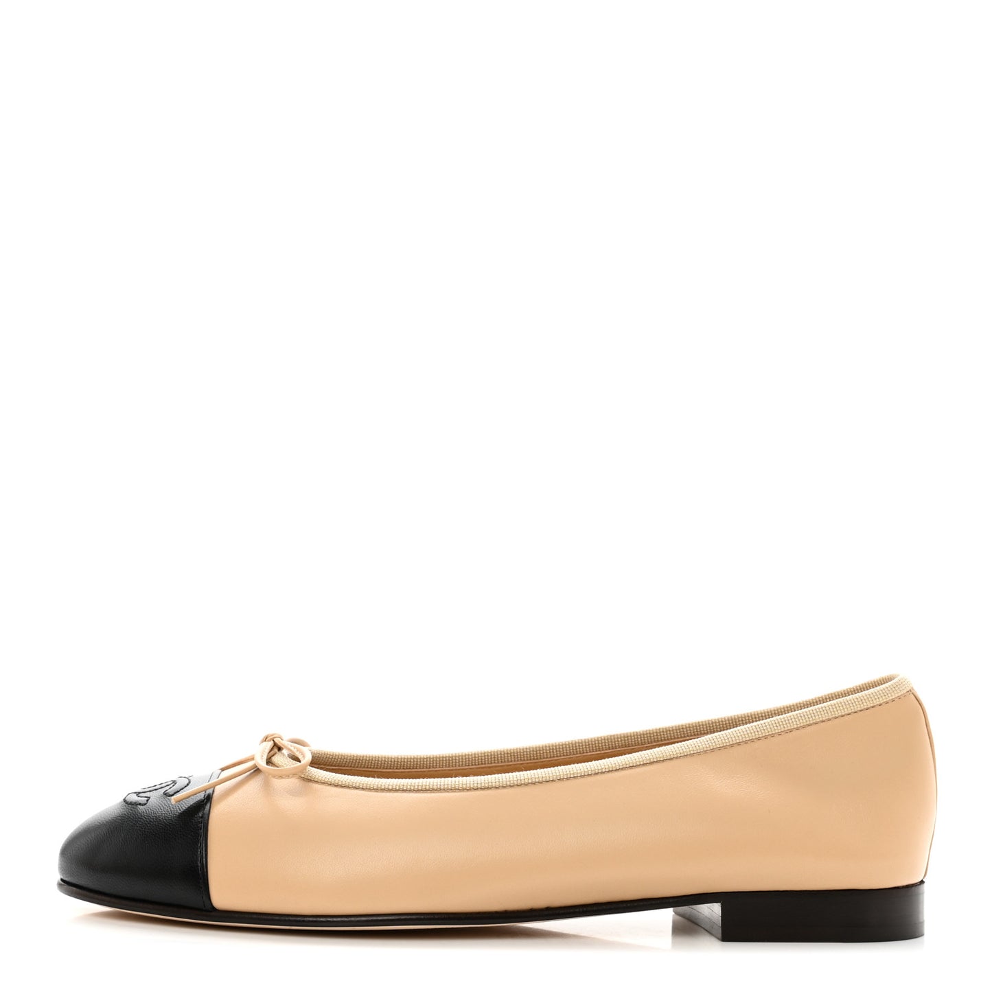 Lambskin Cap Toe CC Ballerina Flats 38.5 Beige Black