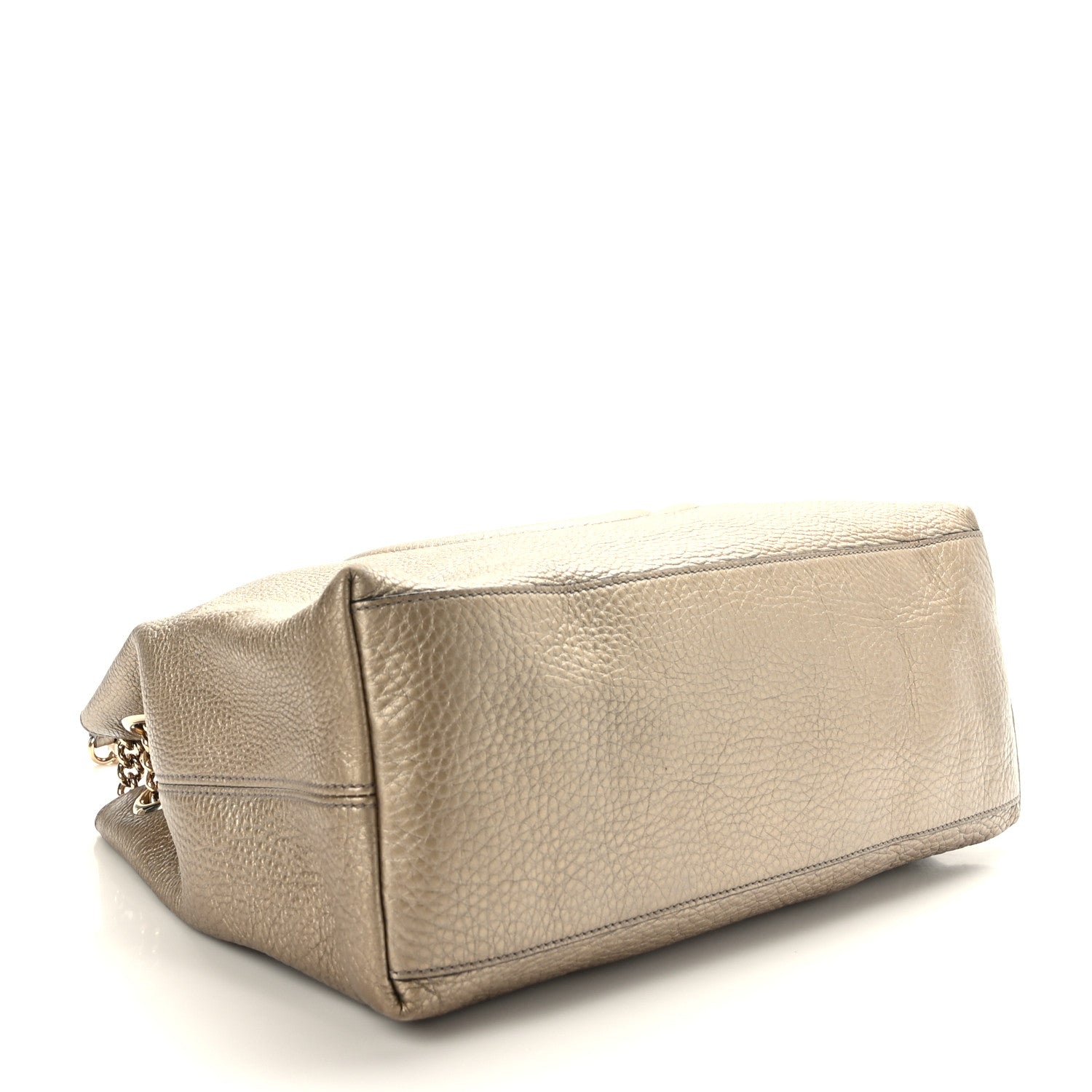 Gucci Metallic Pebbled Calfskin Medium Soho Chain Shoulder Bag Golden Beige 4 of 9