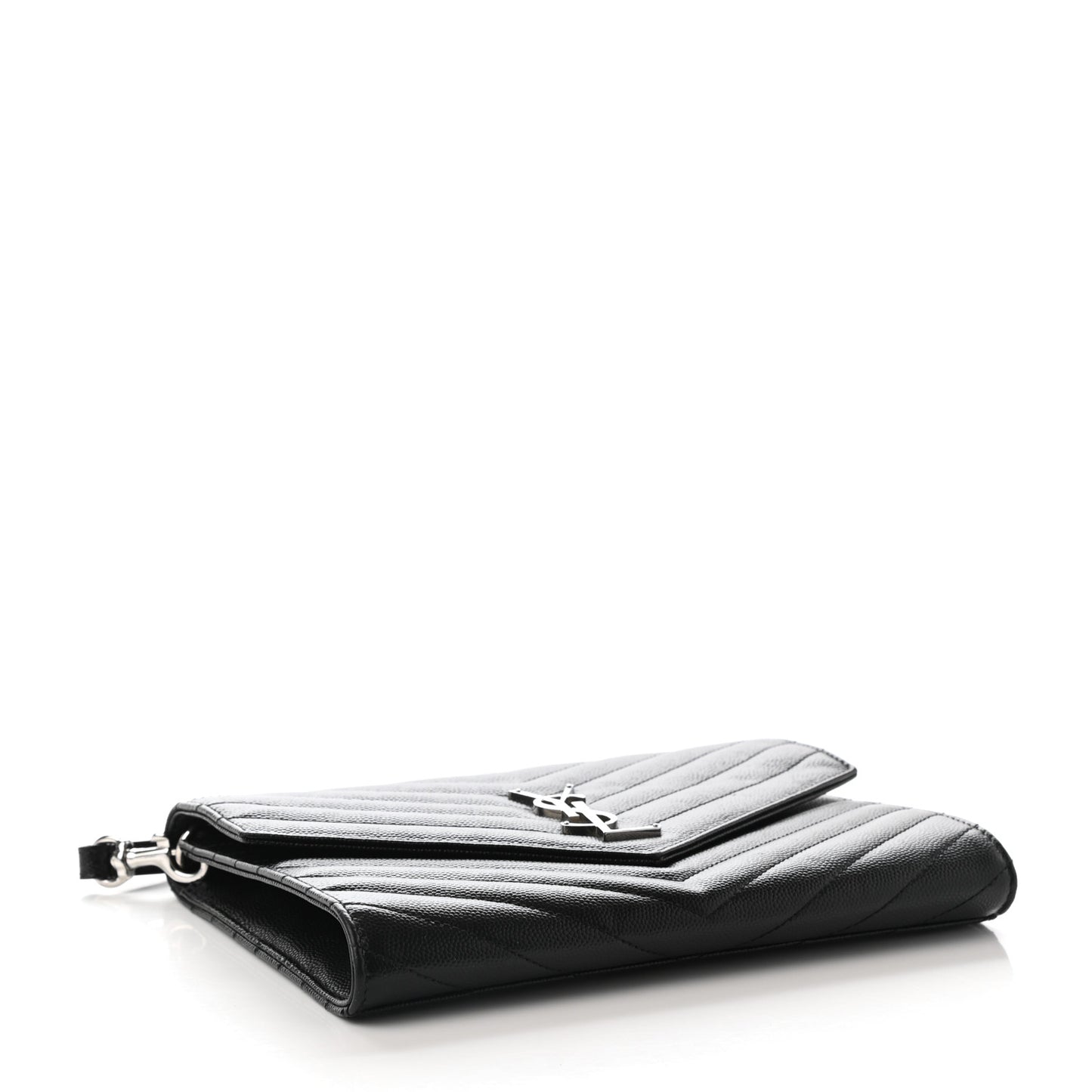 Grain De Poudre Matelasse Chevron Monogram Envelope Clutch Black