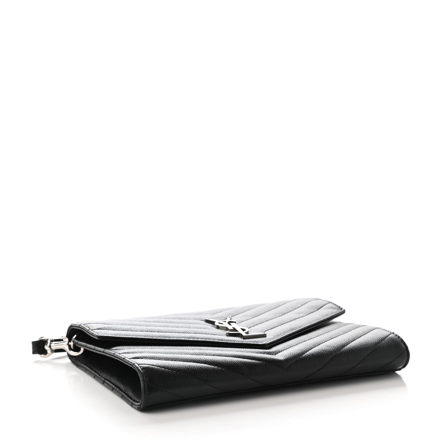 Saint Laurent Grain De Poudre Matelasse Chevron Monogram Envelope Clutch Black 4 of 13
