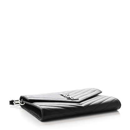 Saint Laurent Grain De Poudre Matelasse Chevron Monogram Envelope Clutch Black 4 of 13