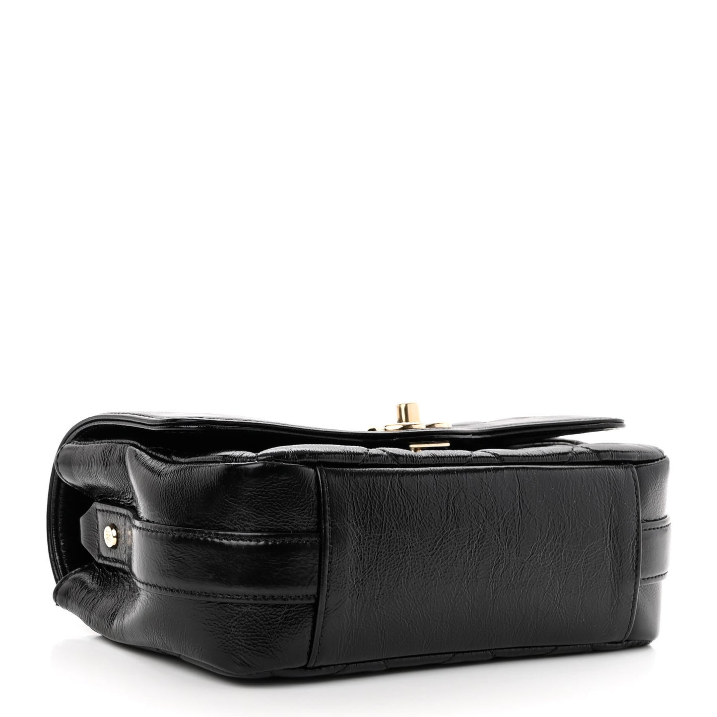 Crumpled Glazed Lambskin Quilted Mini Flap Black