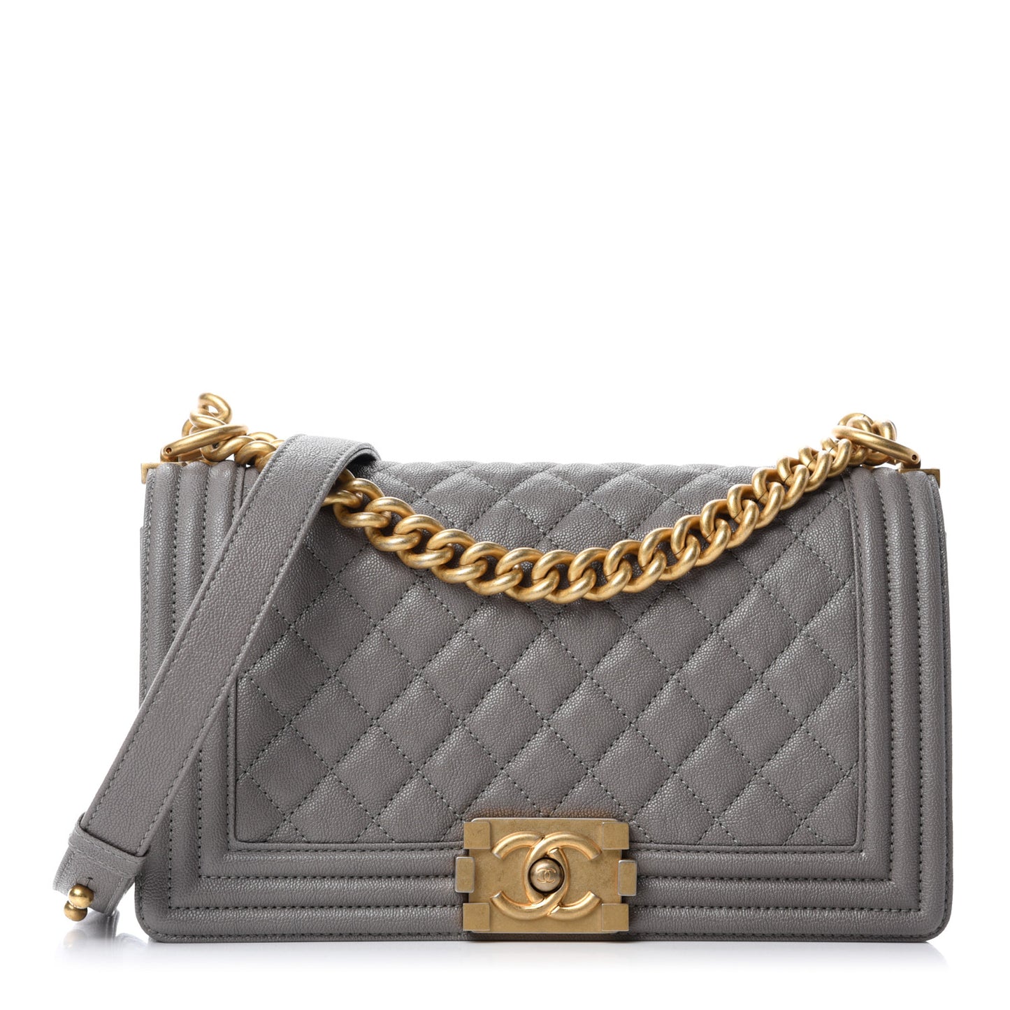 Caviar Quilted Medium Boy Flap Grey