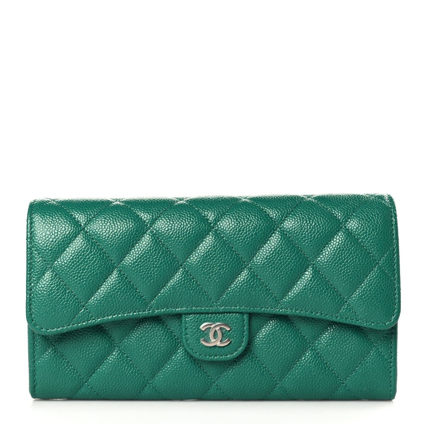 Caviar Quilted Large Gusset Flap Wallet Green