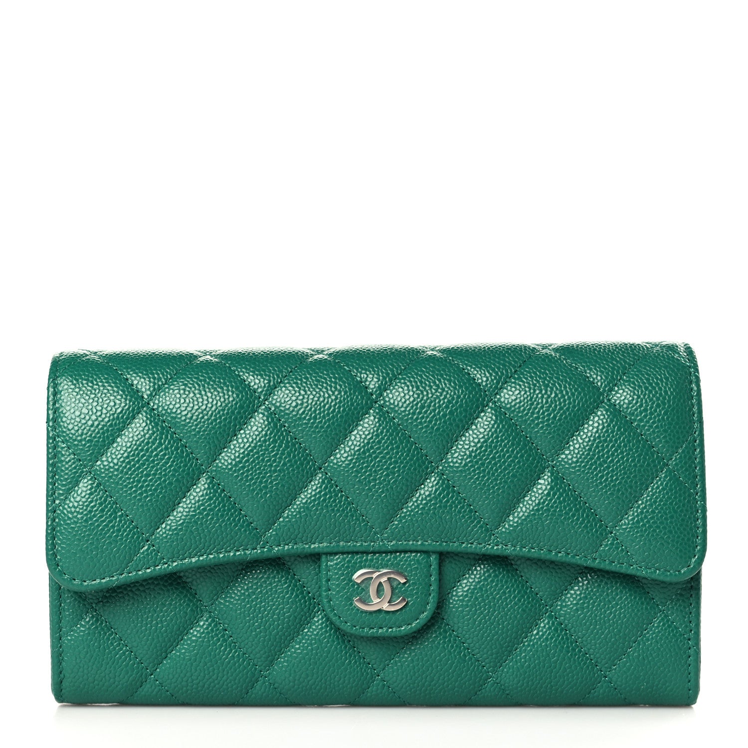 Chanel Caviar Quilted Large Gusset Flap Wallet Green 1 of 8