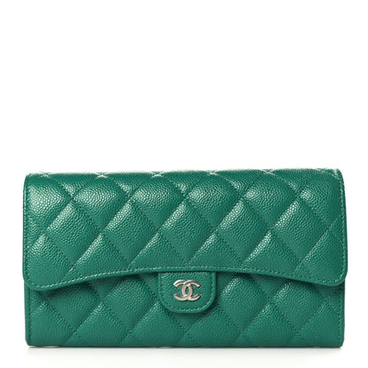 Chanel Caviar Quilted Large Gusset Flap Wallet Green 1 of 8
