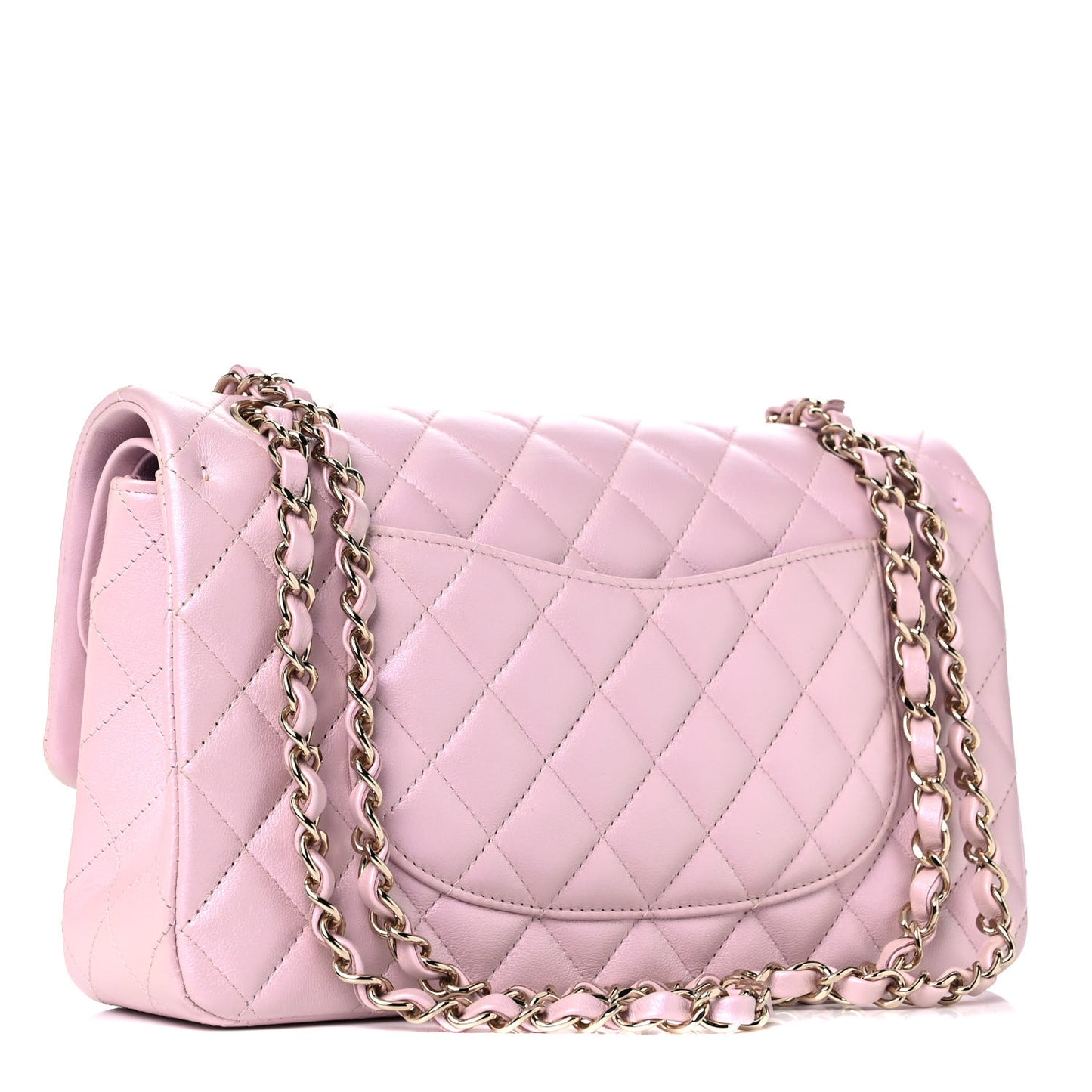 Iridescent Calfskin Quilted Medium Double Flap Light Pink