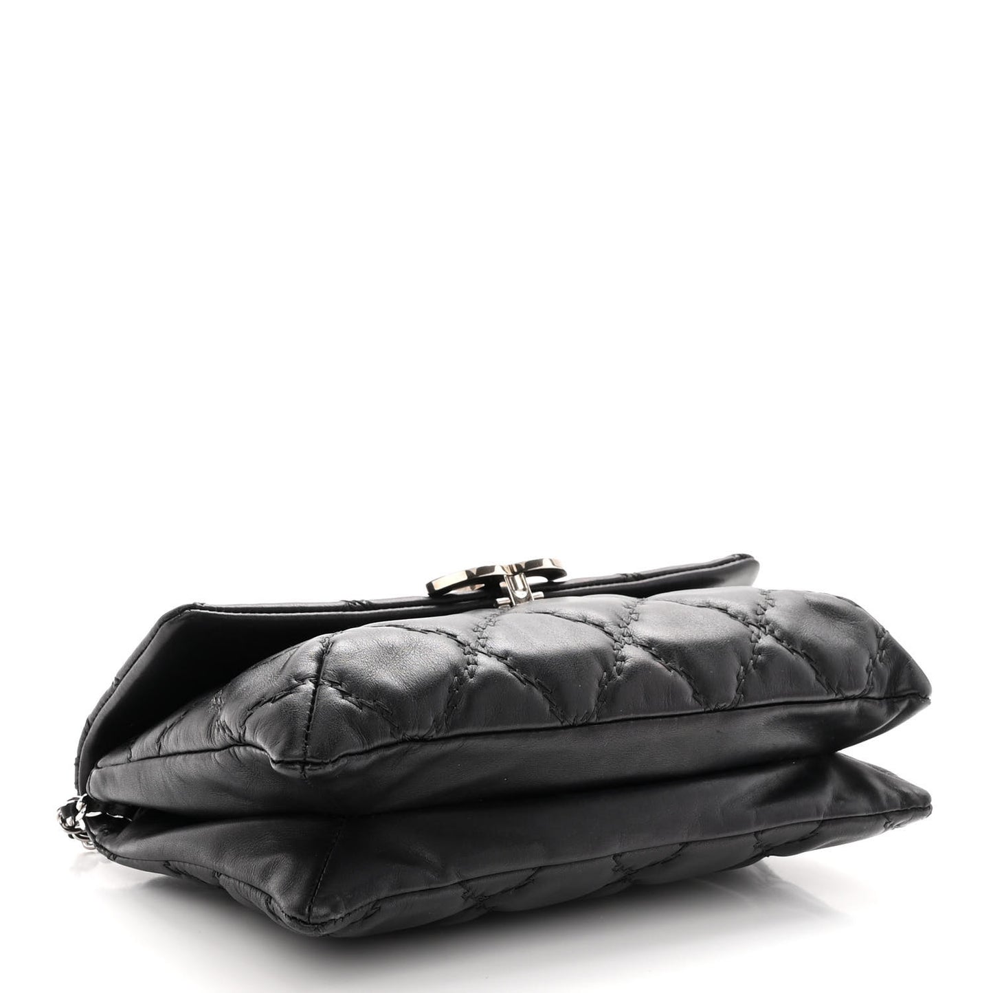 Calfskin Quilted Double Stitch Hamptons Clutch with Chain Black