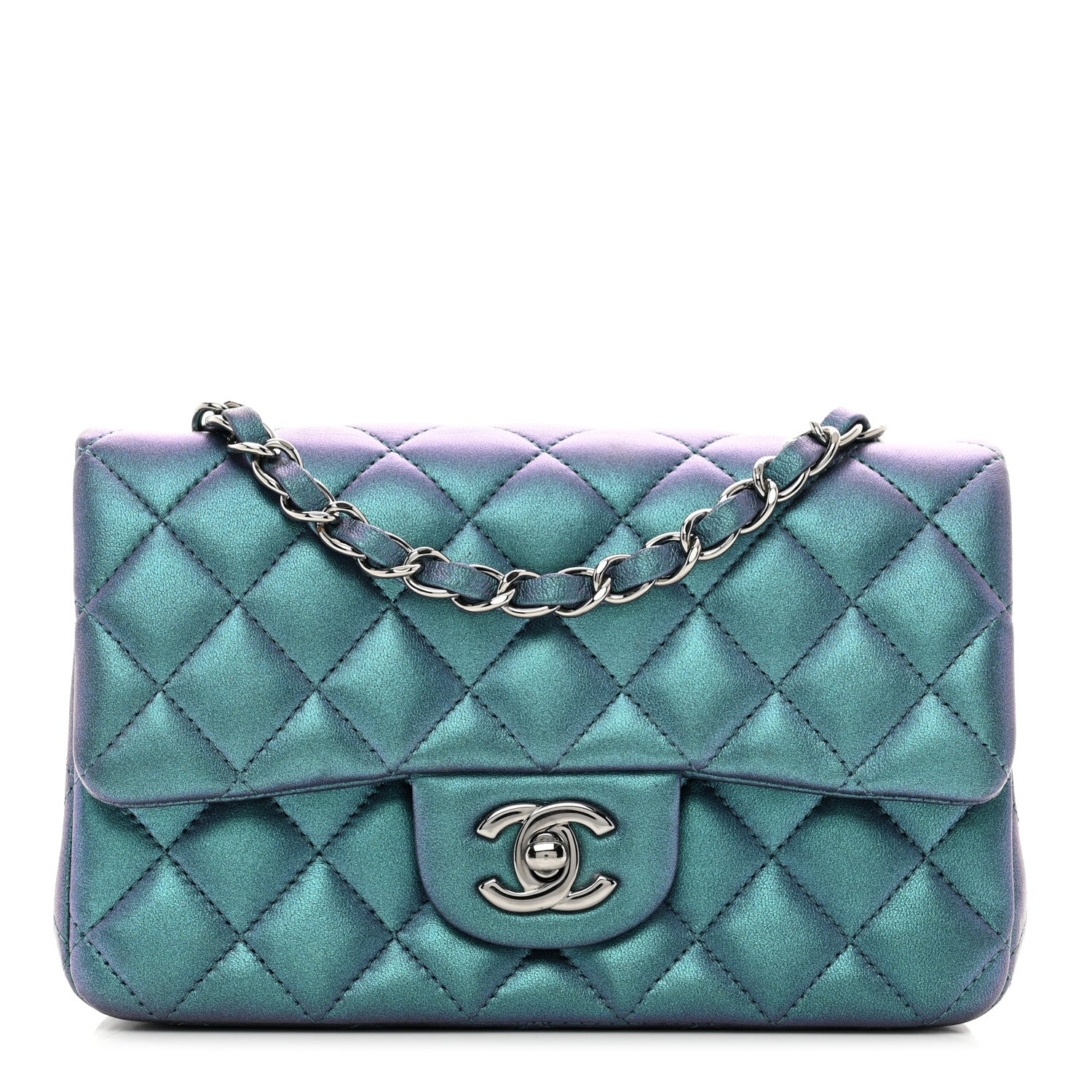 Chanel Iridescent Lambskin Quilted Mini Rectangular Flap Turquoise 1 of 10