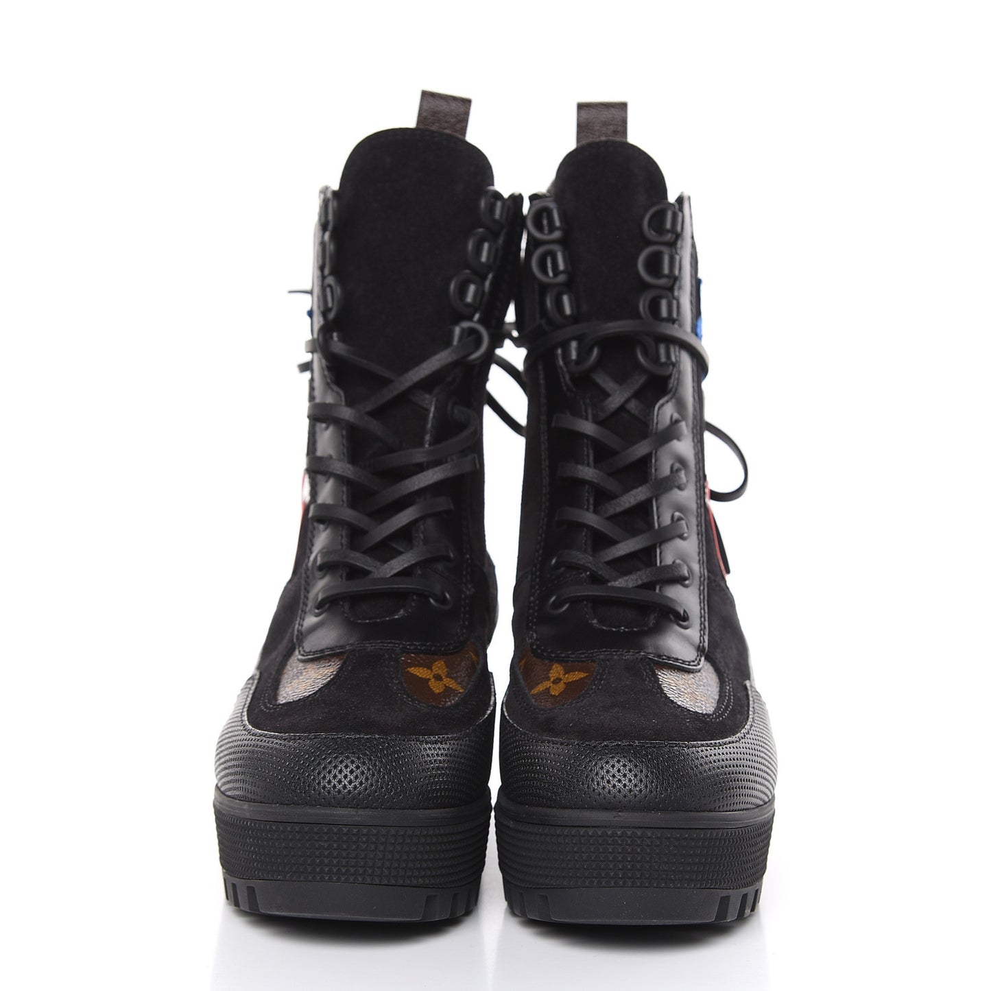 Suede Calfskin Monogram LV Black Heart Laureate Platform Desert Boots 37 Black