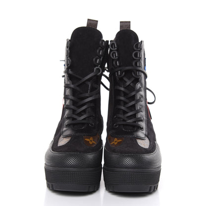 Louis Vuitton Suede Calfskin Monogram LV Black Heart Laureate Platform Desert Boots 37 Black 2 of 8