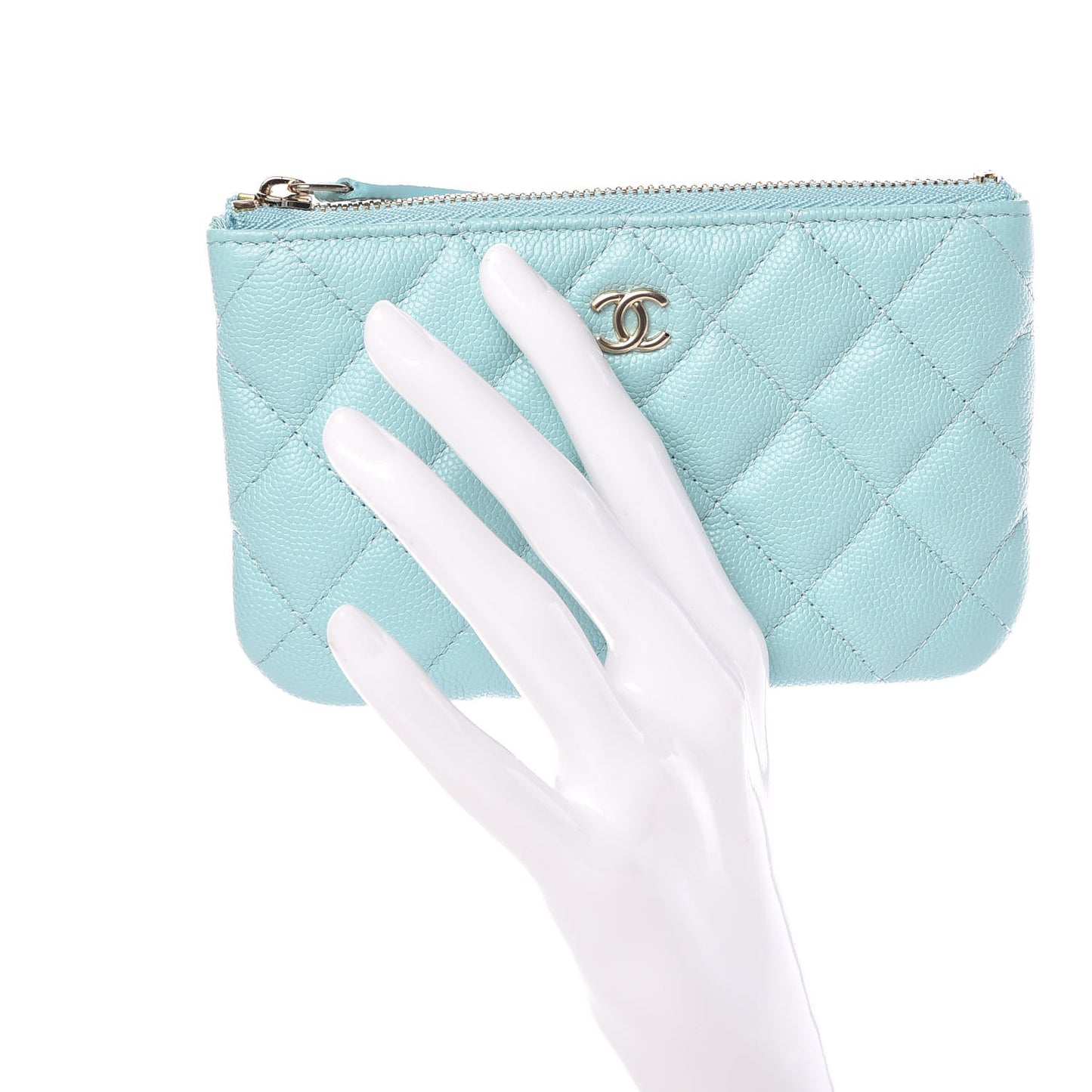 Caviar Quilted Small Cosmetic Case Light Blue