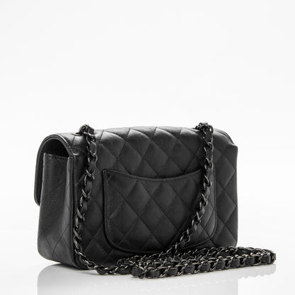 Chanel Crumpled Calfskin Quilted Mini Rectangular Flap So Black 3 of 8