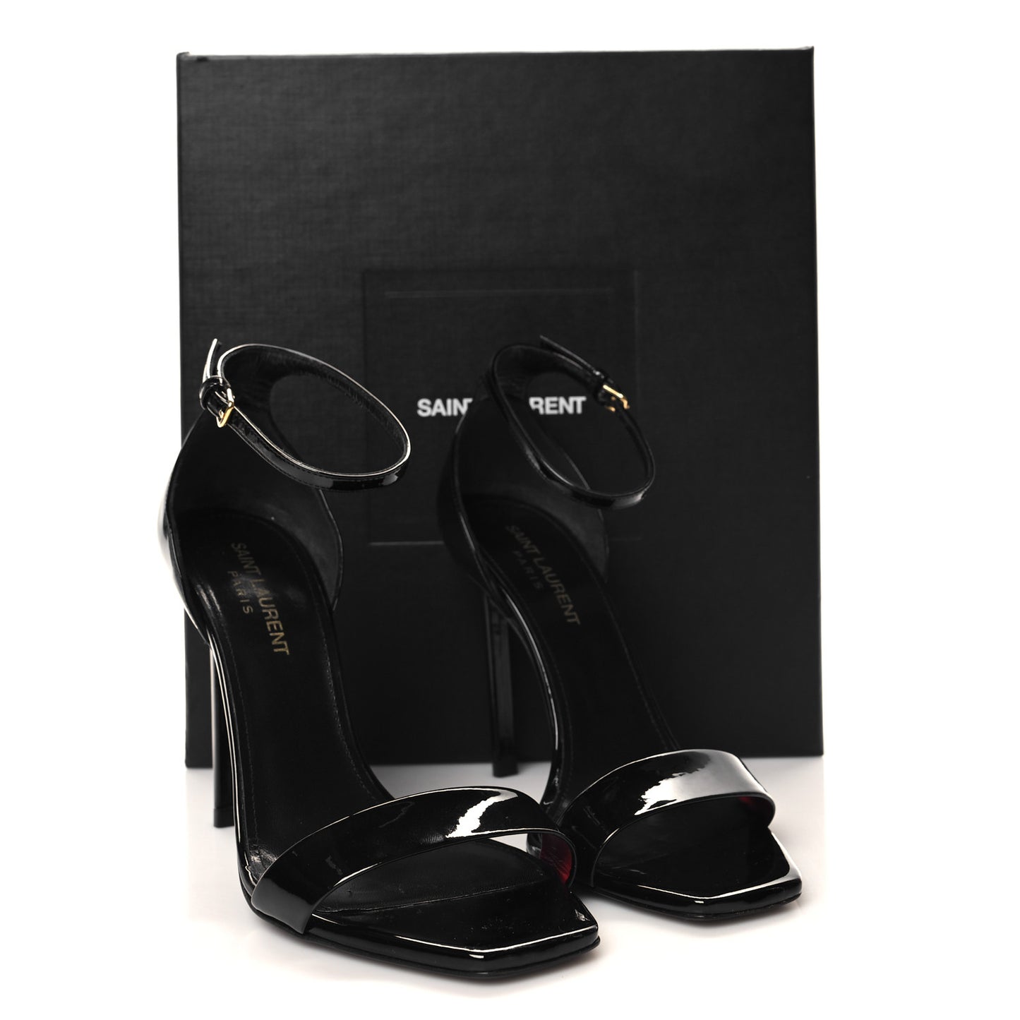 Patent Calfskin Amber 105 Ankle Strap Sandals 36.5 Black