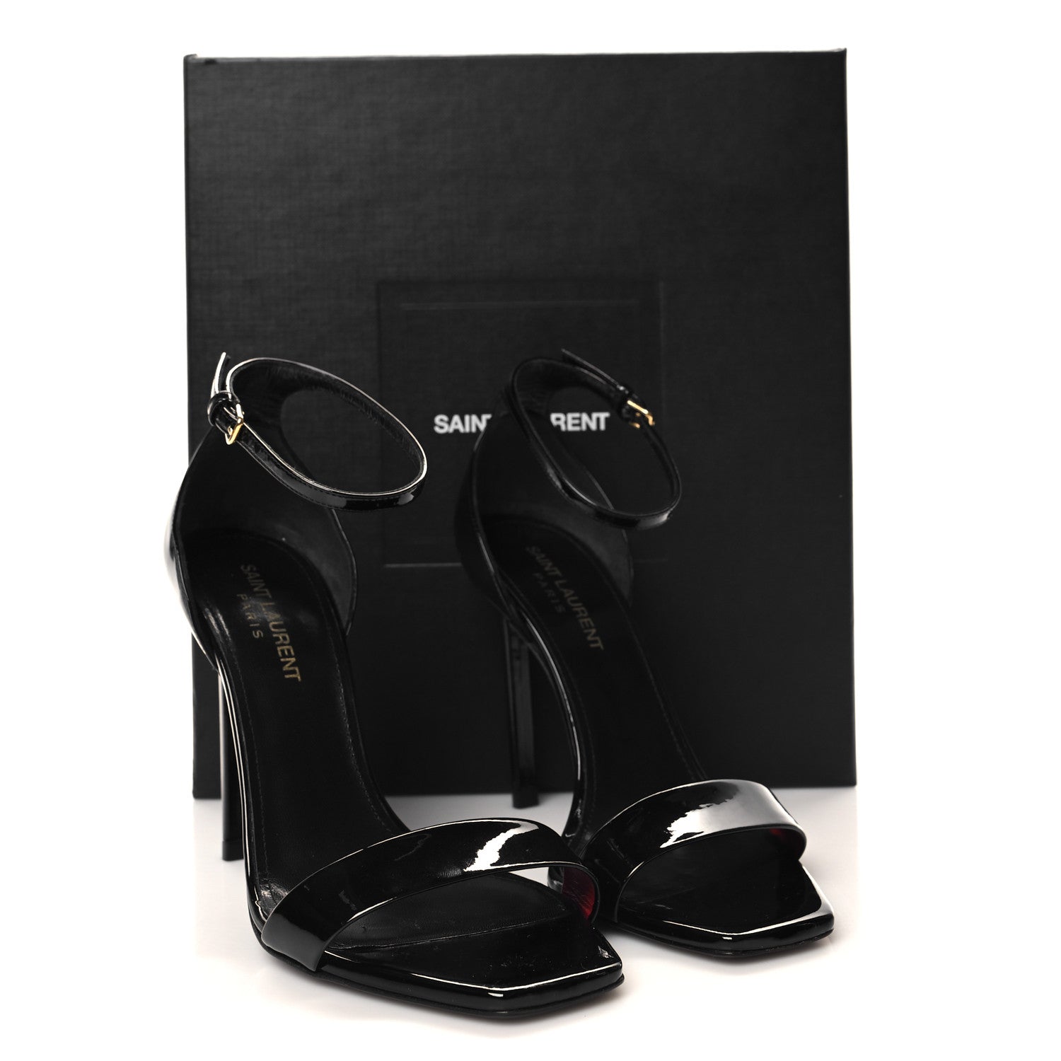 Saint Laurent Patent Calfskin Amber 105 Ankle Strap Sandals 36.5 Black 9 of 9