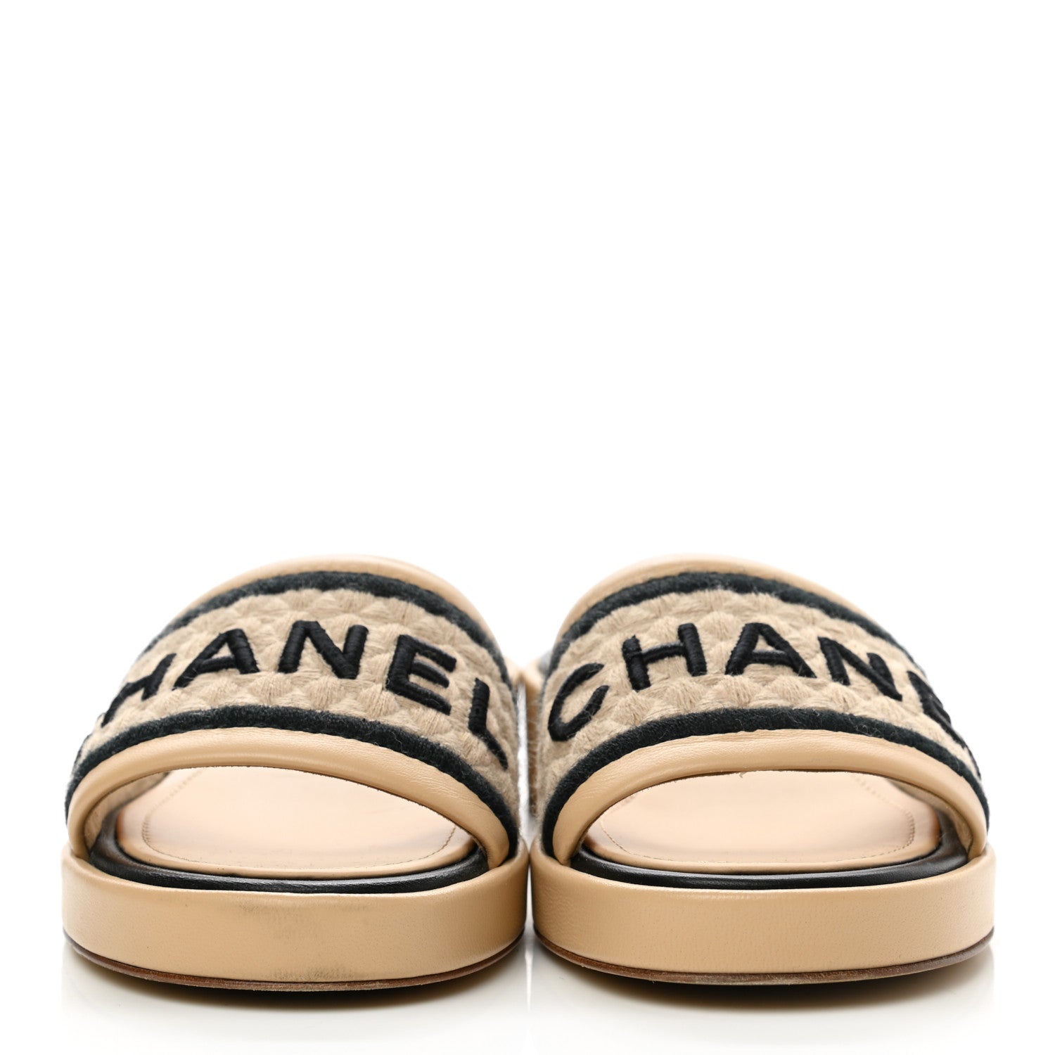 Chanel Lambskin Embroidered CC Mule Sandal 35 Beige Black 2 of 9