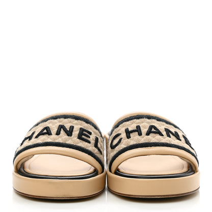 Chanel Lambskin Embroidered CC Mule Sandal 35 Beige Black 2 of 9