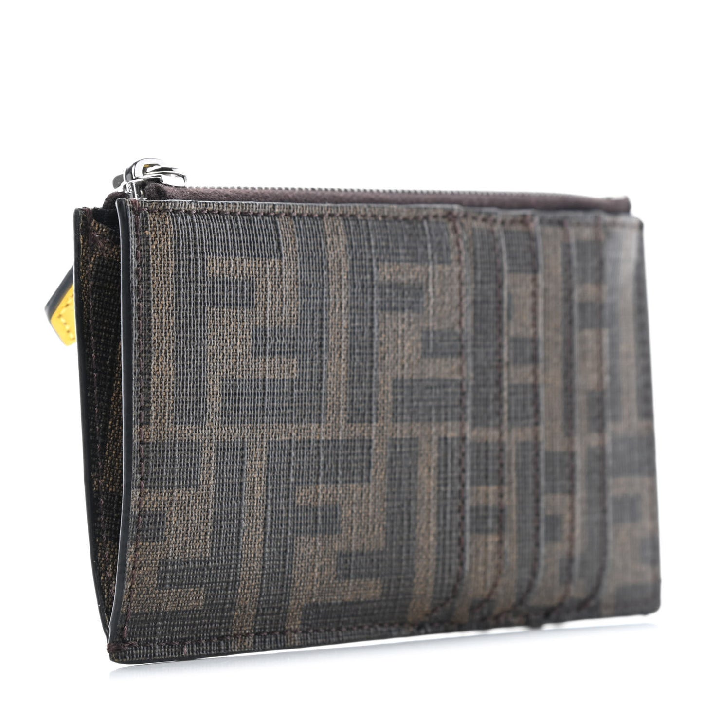 Glazed Fabric FF 1974 Roma Amor Zip Card Holder Wallet Tobacco Limone
