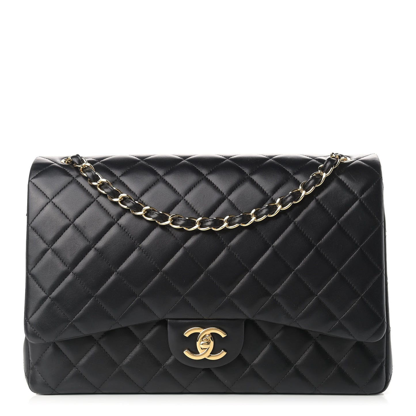 Lambskin Quilted Maxi Double Flap Black