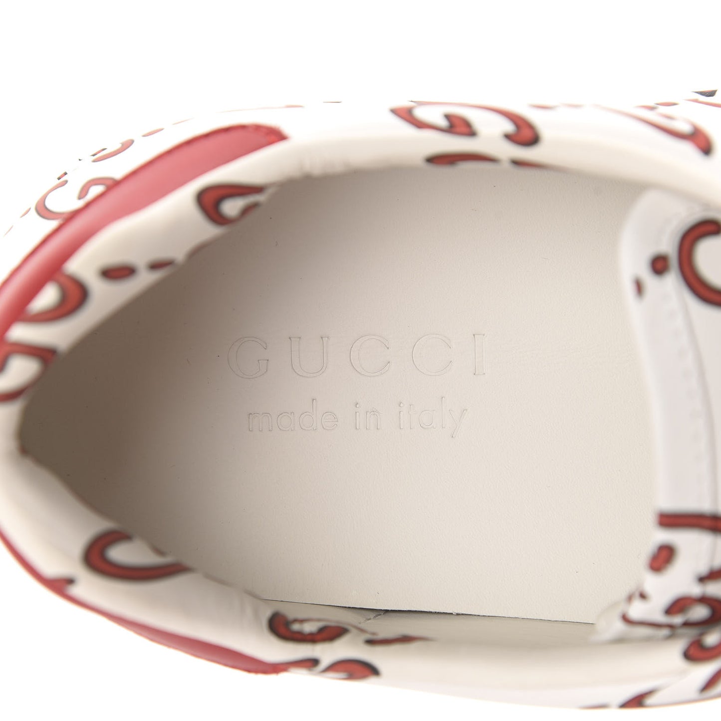 Calfskin GucciGhost Print Mens Ace Sneakers 9 White Hibiscus Red