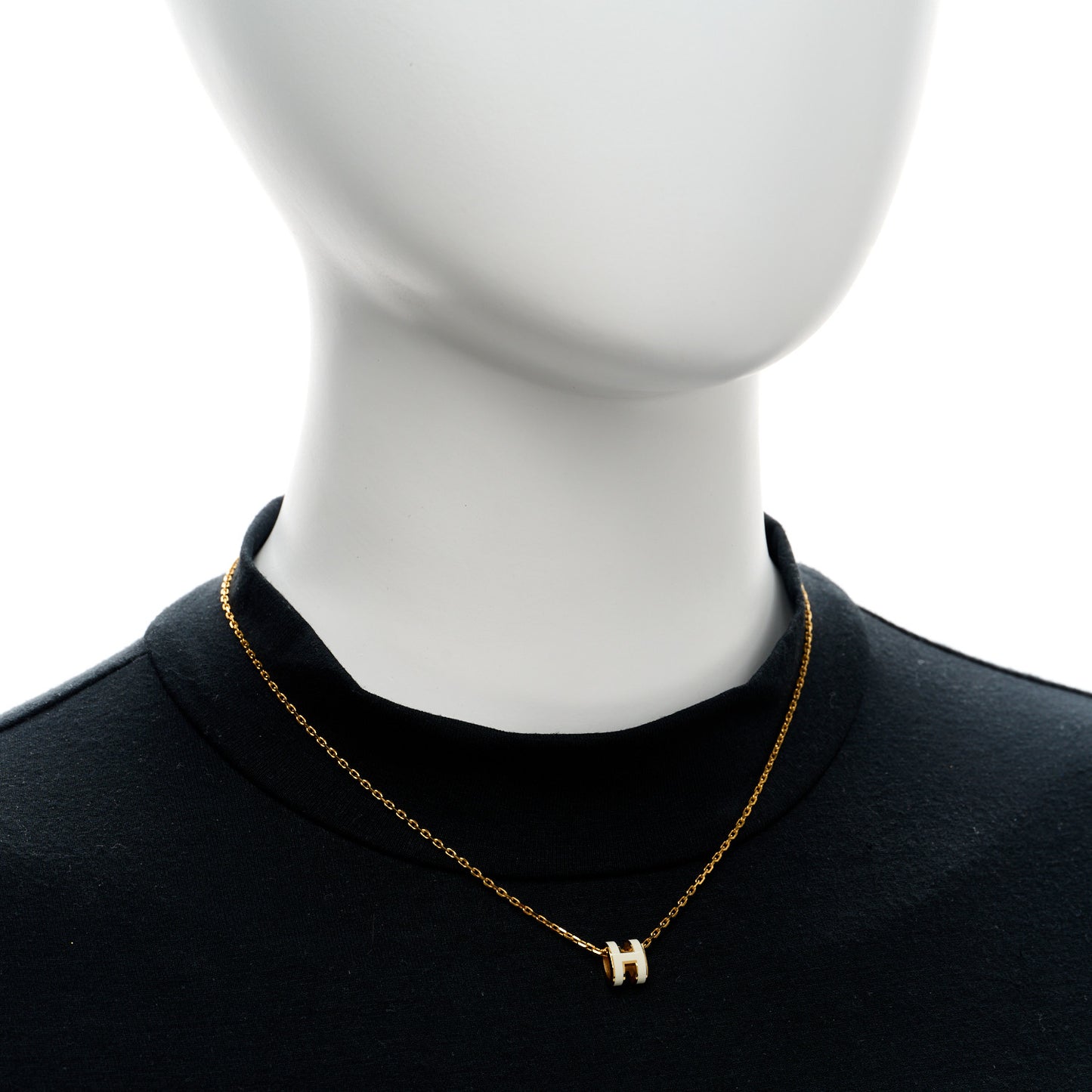 Lacquered Gold Mini Pop H Pendant Necklace White