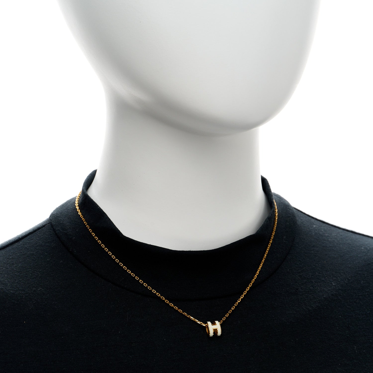 Hermes Lacquered Gold Mini Pop H Pendant Necklace White 2 of 7