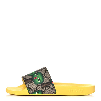 Gucci GG Supreme Monogram Smiling Plants Slide Sandals 35 Yellow Multicolor 1 of 10