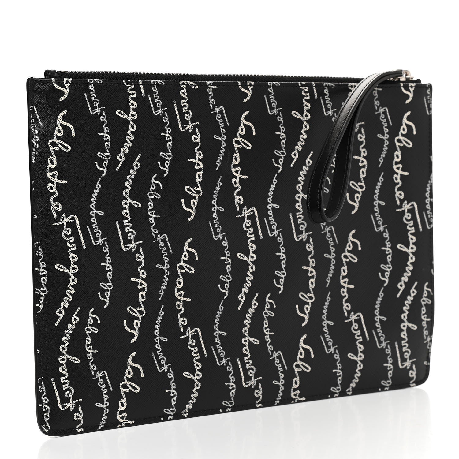 Salvatore Ferragamo Printed Calfskin Logo Pouch Black 3 of 7