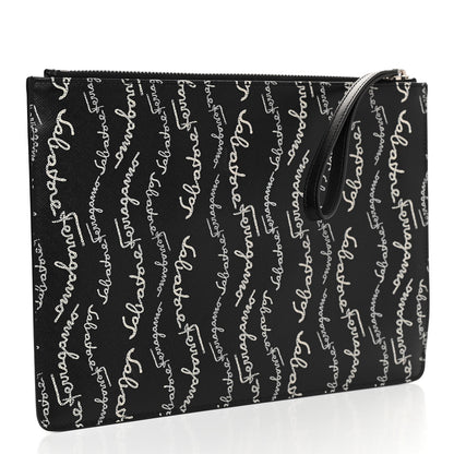 Salvatore Ferragamo Printed Calfskin Logo Pouch Black 3 of 7
