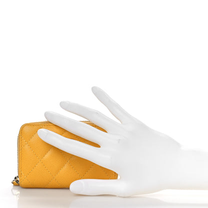 Chanel Caviar Quilted Zip Coin Purse Yellow 2 of 10