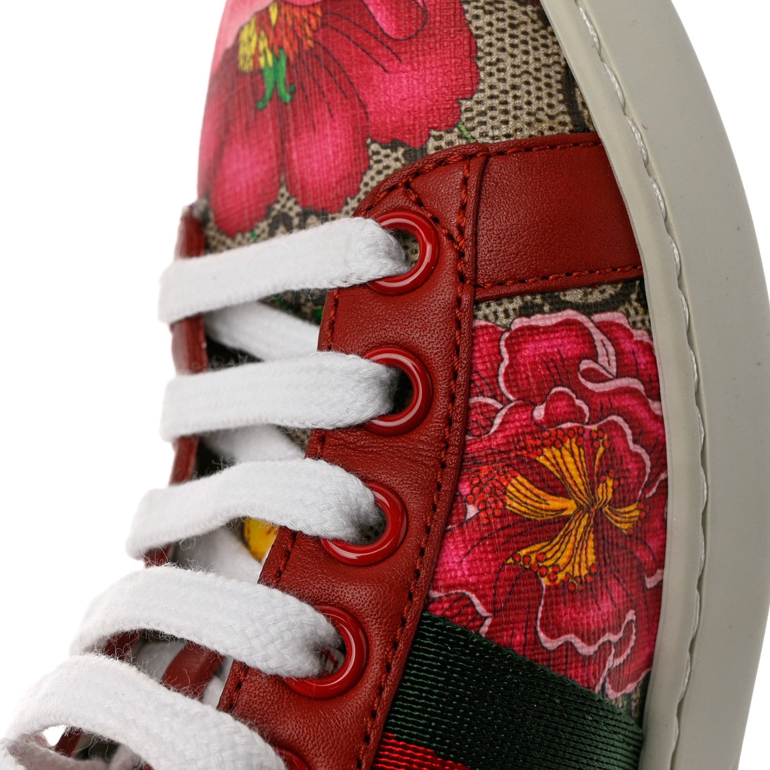 Gucci GG Supreme Monogram Flora Web Womens Ace Sneakers 35 Beige Multicolor Rosso 9 of 12