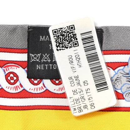 Hermes Silk Bride De Cour Twilly Gris Jaune Vif Rouge 4 of 8