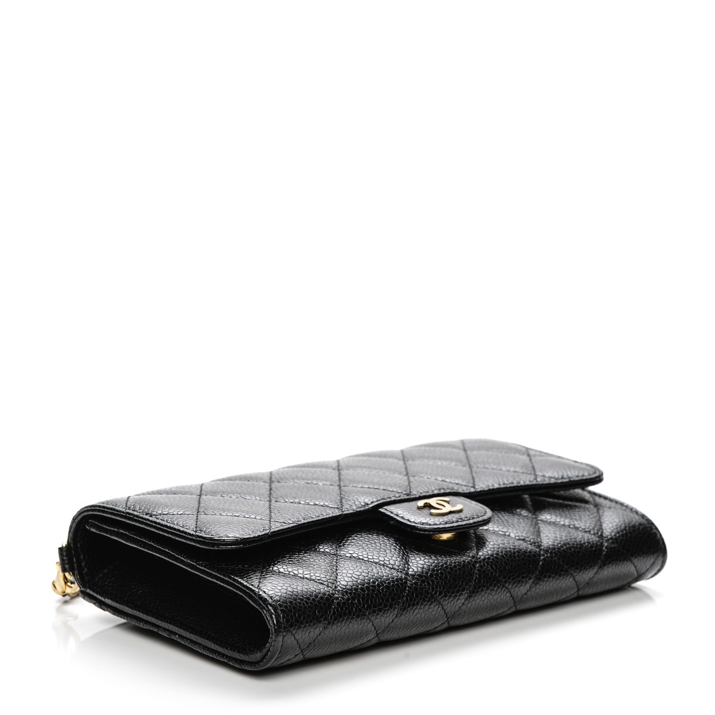 Caviar Quilted Wallet on Removable Chain Black