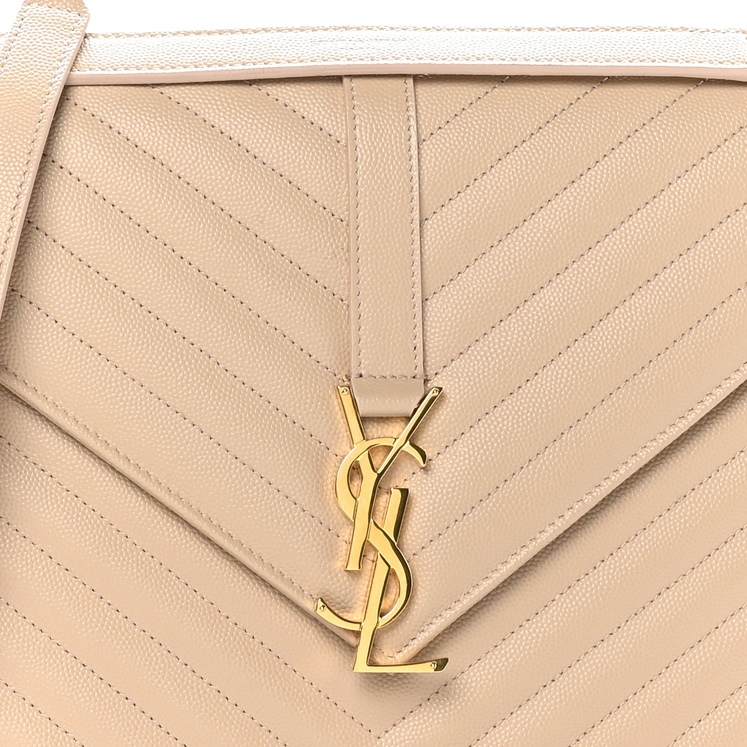 Saint Laurent Grain De Poudre Matelasse Chevron Large Monogram Satchel Nude Powder 8 of 10