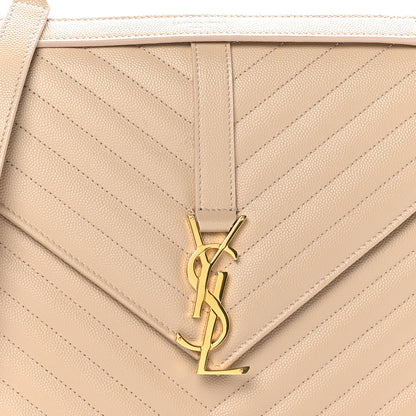 Saint Laurent Grain De Poudre Matelasse Chevron Large Monogram Satchel Nude Powder 8 of 10