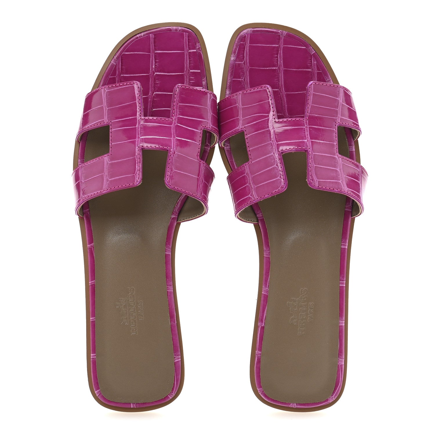 Hermes Shiny Alligator Oran Sandals 38 Rose Sheherazade 2 of 9