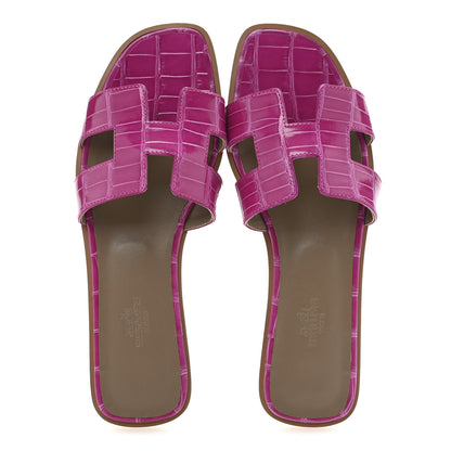 Hermes Shiny Alligator Oran Sandals 38 Rose Sheherazade 2 of 9