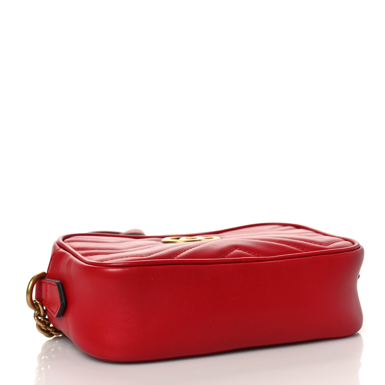 Gucci Calfskin Matelasse Mini GG Marmont Chain Shoulder Bag Hibiscus Red 4 of 9